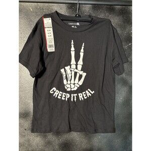 Kids S 6/8 T Shirt Skeleton Hand Peace Sign CREEP IT REAL, NEW Halloween
